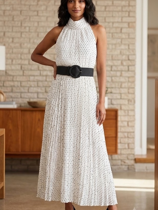 Karl Lagerfeld Dresses & Skirts - Karl Lagerfeld White Maxi Halter Dress with Black Accents
